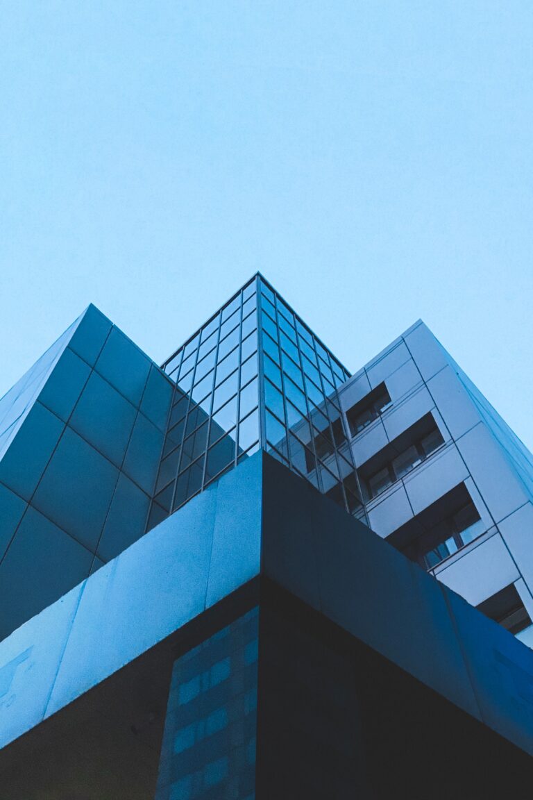 Looking up at an office building